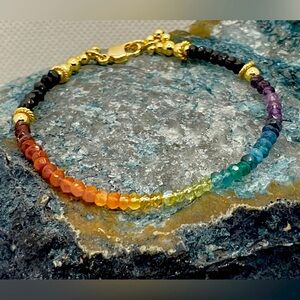 COPY - New One of a Kind Gemstone Rainbow Bracelet with 14kt Beads and Clasp